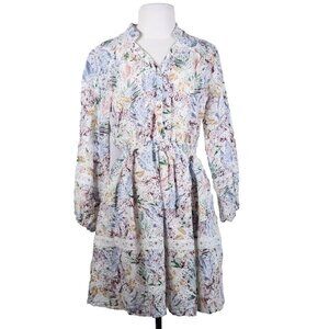 Avantlook Women's Small Multicolor Eyelet Mini Dress Floral Printed 100% Cotton